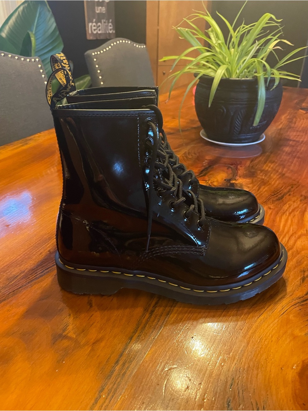Dr. Martens Black Patent Leather Lace-Up Combat Boots